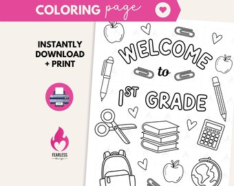First Day Activity 1stGrade Printable, Back to School Coloring Page, Worksheets First Grade, Educational Coloring, Homeschooling  Printables