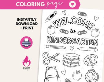 Kindergarten First Day Printable, Back to School Coloring Page, Kindergarten Worksheet, Educational Coloring First Day Activity