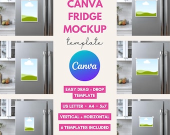 Maqueta de nevera en Canva, Maqueta imprimible en Canva, Maqueta de listado de productos digitales, Plantilla de diseño en Canva, Función de arrastrar y soltar en Canva, Maqueta de cocina