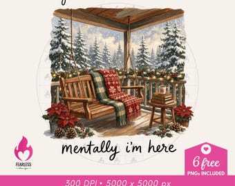 Mentally I'm Here png | Happiness Christmas | Boho Farmhouse Xmas Sublimation png | Colorful Painterly Christmas Aesthetics | Xmas Bookish