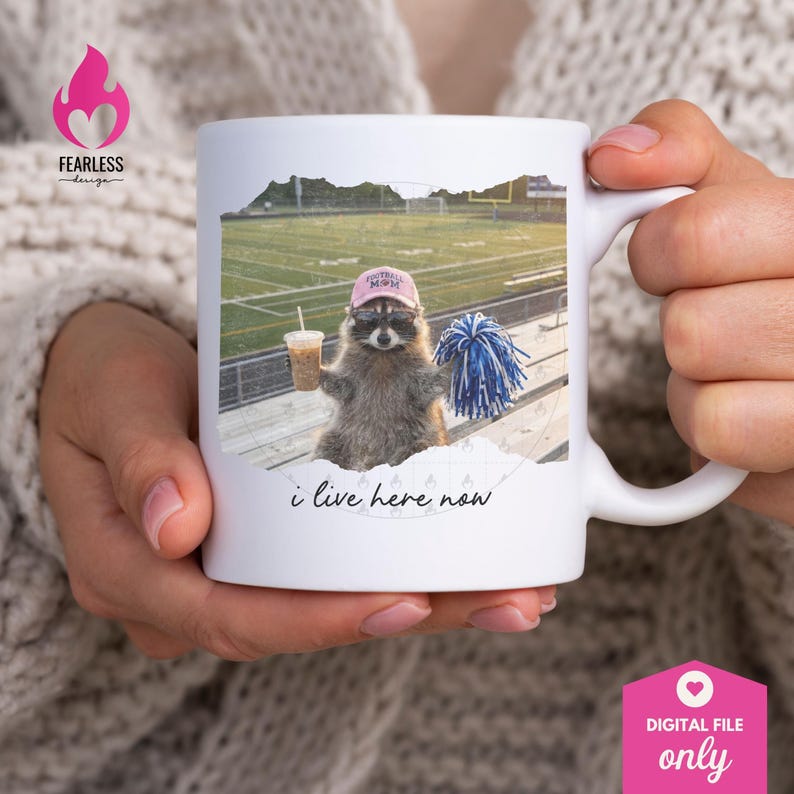 I live here now png | Funny Raccoon Meme Shirt png | Football Mom Sweatshirt Design | Feral Girl Sublimation Design | Football Games png imagen 6