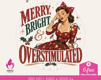 Overstimulated png | Christmas Retro Designs | Merry Mama png | 1950s Christmas png | Stressful Christmas | Emotional png | Humor Xmas png