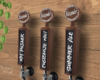 Personalized Tap Handle with Chalkboard & Changeable Circle Topper - Chestnut Brown - Custom beer keg tap handle gift for friend or family
