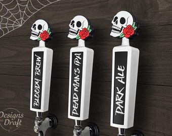 Beer Tap Handle "Matte White" with Chalkboard and Interchangeable 2-in-1 Skull and Rose Topper