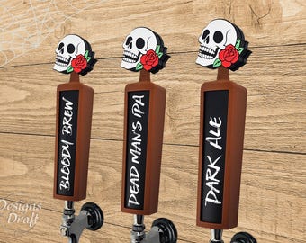 Beer Tap Handle "Burnt Sienna" with Chalkboard and Interchangeable 2-in-1 Skull Topper