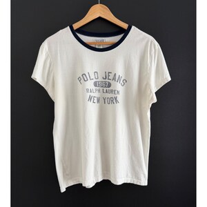 T-shirt vintage Polo Jeans Co Ralph Lauren 1967, graphique, taille XL, blanc et marine, années 2000
