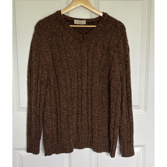 Ermenegildo Zegna, VTG Ermenegildo Zegna Brown Textured Cable Ribbed Knit Wool Sweater Mens L Italy