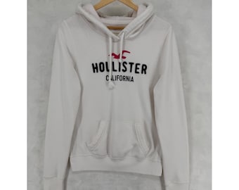 Y2K Hollister California Women White Logo Pullover Hoodie Sweatshirt Large