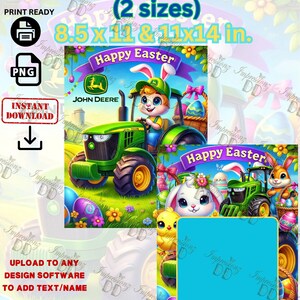Hase Deere Traktor Jumbo Osterkarte 2 Designs| digitaler Download|8,5x11 11x14| druckbereit