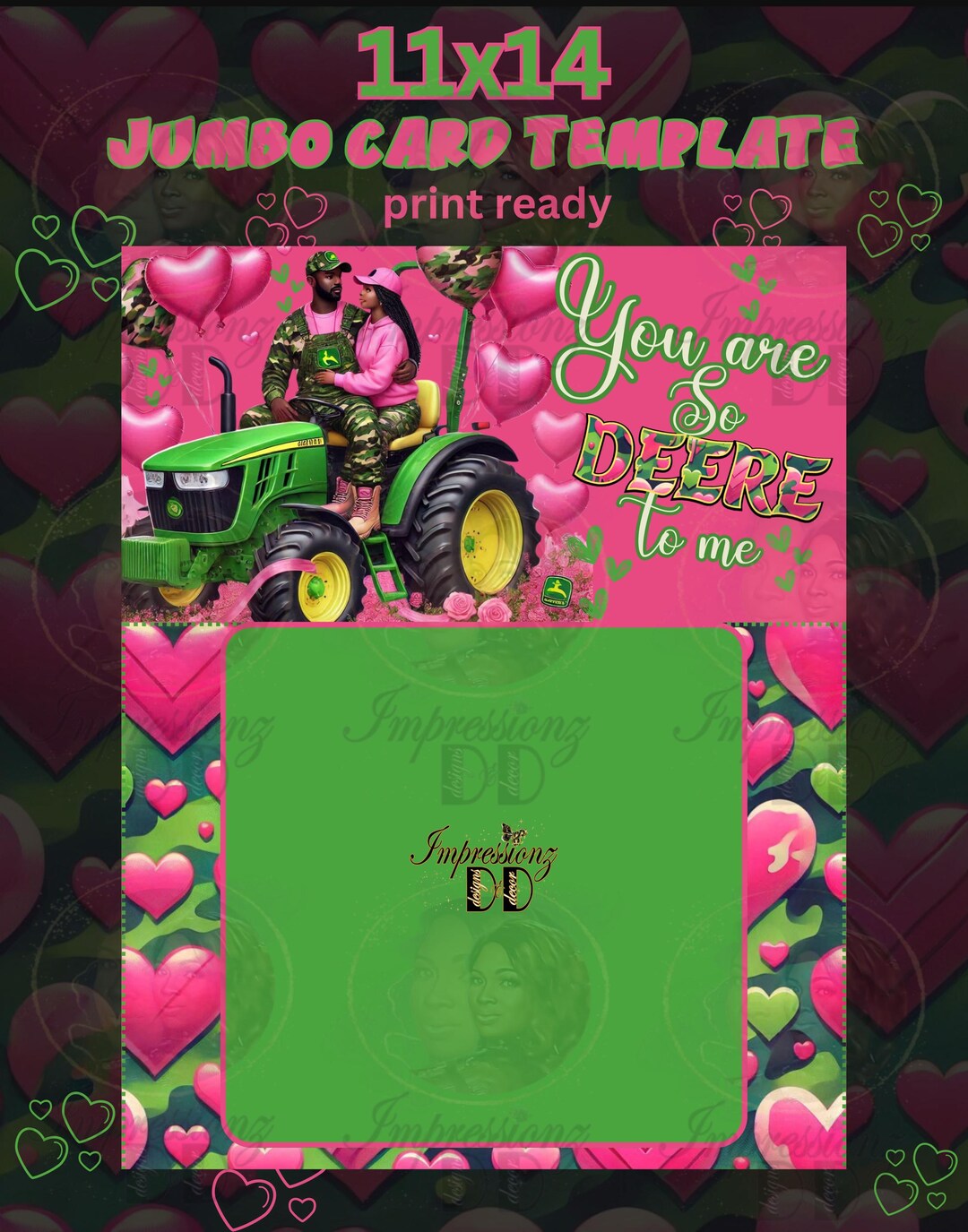John Deere| Valentine Treat Card Template| Valentine Gift| Jumbo Valentine Card| Camouflage Pink ...