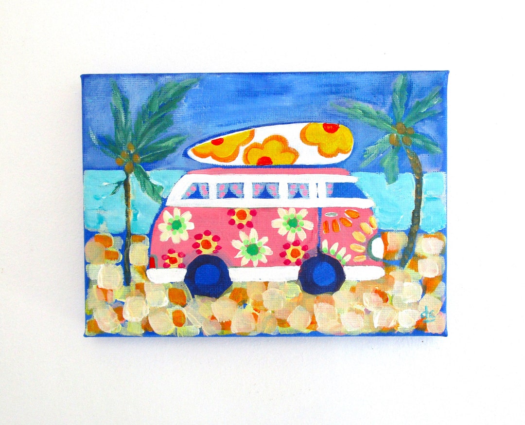 Campervan Folk Art Acrylic Painting on Canvas Etsy