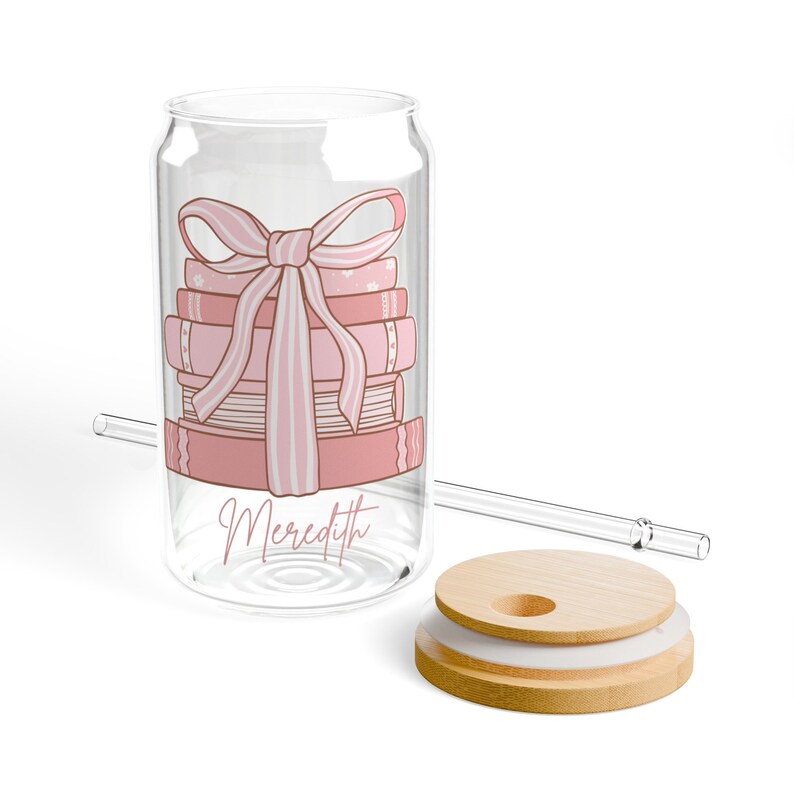 Personalized Pink Bow Cup Coquette Bow Glass Cute Bow Glass Book Lover ...