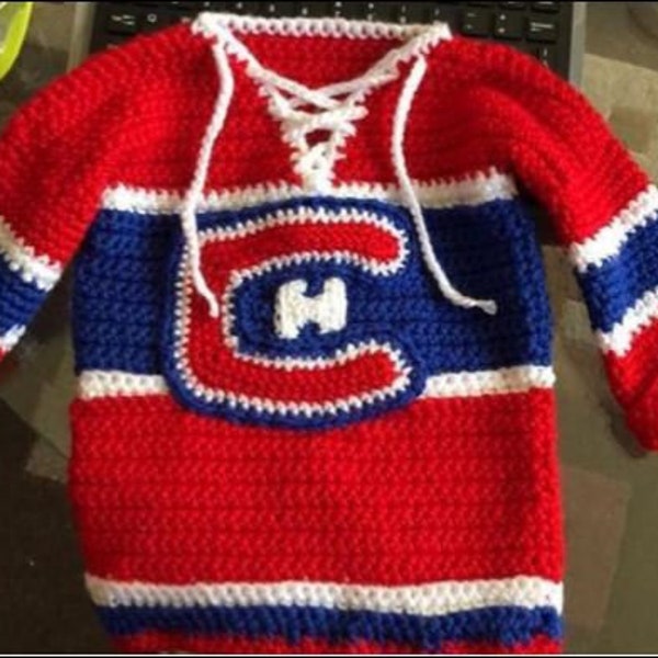 Montreal Canadians Hockey Jersey crochet PATTERN ONLY for baby (6 mo, and 12 months)