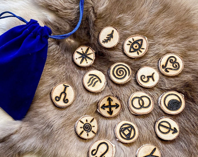 Featured listing image: Runes of the Witch / Witches Divination Tools / Hand Burned Wood Witches Runes / Divination Tool with Information & Rune Spread Pages