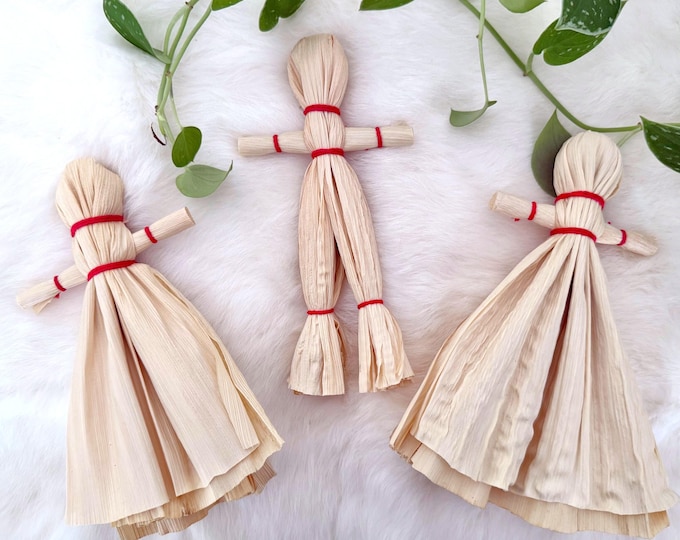 Featured listing image: Handcrafted Corn Husk Harvest Doll with Red Twine Wrapping: Pagan Altar Decor