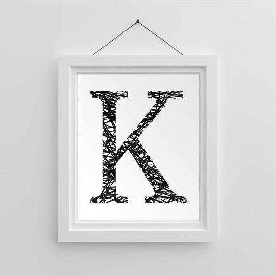 monogram wall art letter k Home Decor Letter K Printable Monogram Art Initial Wall | Etsy