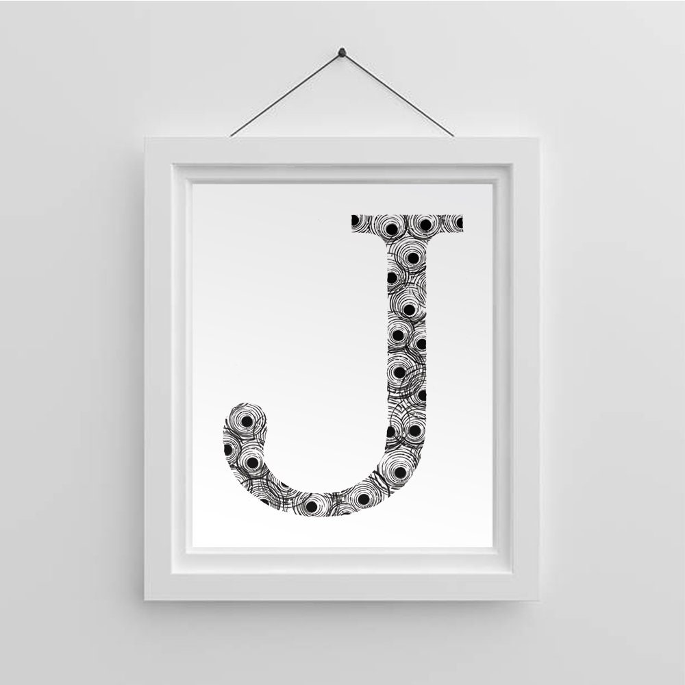 Home Decor Letter J Printable Monogram Art Initial Wall Etsy