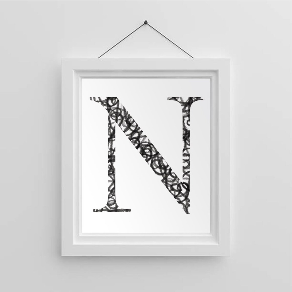 Home Decor Letter N Printable Monogram Art Initial Wall Etsy