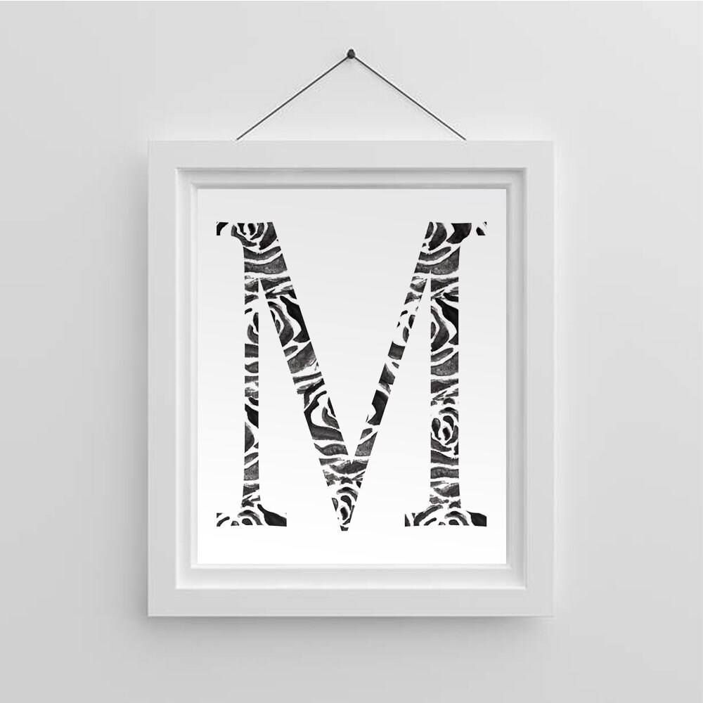Home Decor Letter M Printable Monogram Art Initial Wall Etsy