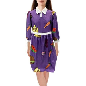 Ms. Frizzle Women's Dress Costume Teacher Lunch Food Intro Miss Mrs 90s Cartoon Halloween Pizza Driver Cheese Cosplay Adult