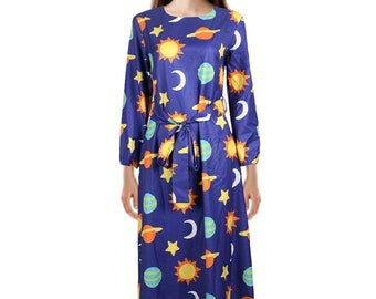 Ms. Frizzle Women's Dress Costume Teacher Planets Solar System Space Galaxy Miss Mrs 90s Cartoon Halloween Cosplay Adult