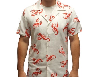 Lobster Shirt Kramer TV Show Costume Button Down Up Cosmo T-Shirt 90s Halloween Cosplay Gift Maine Cabana Hawaiian Vacation Quality