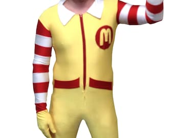 Ronald Clown Costume Cosplay Spandex Fancy Dress M Halloween Adult Men's Body Suit Fast Food Outfit 70s 80s 90s Gift High Quality