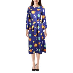 Ms. Frizzle Women's Dress Costume Teacher Planets Solar System Space Galaxy Miss Mrs 90s Cartoon Halloween Cosplay Adult