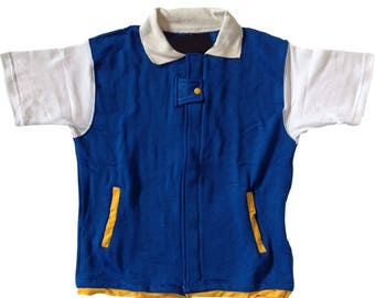 Pokemon Kids Jacket Ash Ketchum Costume Shirt Cosplay Child Boys Youth Trainer Short Sleeves T-shirt Halloween Coat Blue Original Go Gift