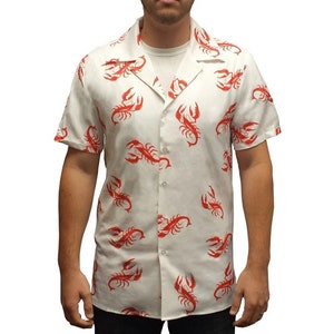 Lobster Shirt Kramer TV Show Costume Button Down Up Cosmo T-Shirt 90s Halloween Cosplay Gift Maine Cabana Hawaiian Vacation Quality