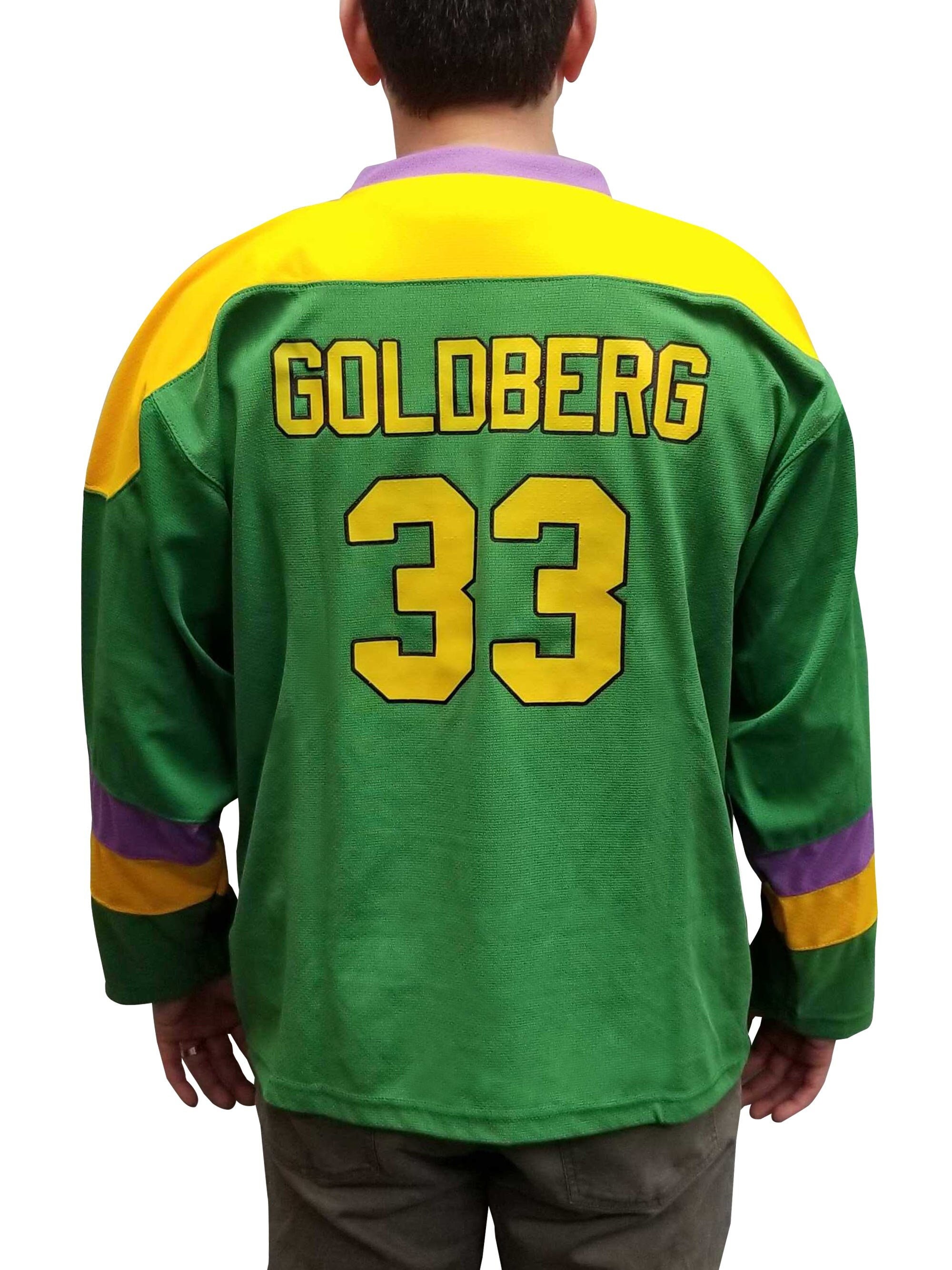  Men's Mighty Ducks 96 Charlie Conway 99 Adam Banks 33 Greg  Goldberg Movie Hockey Jersey White Green Black (#33 Green, Small) :  Clothing, Shoes & Jewelry