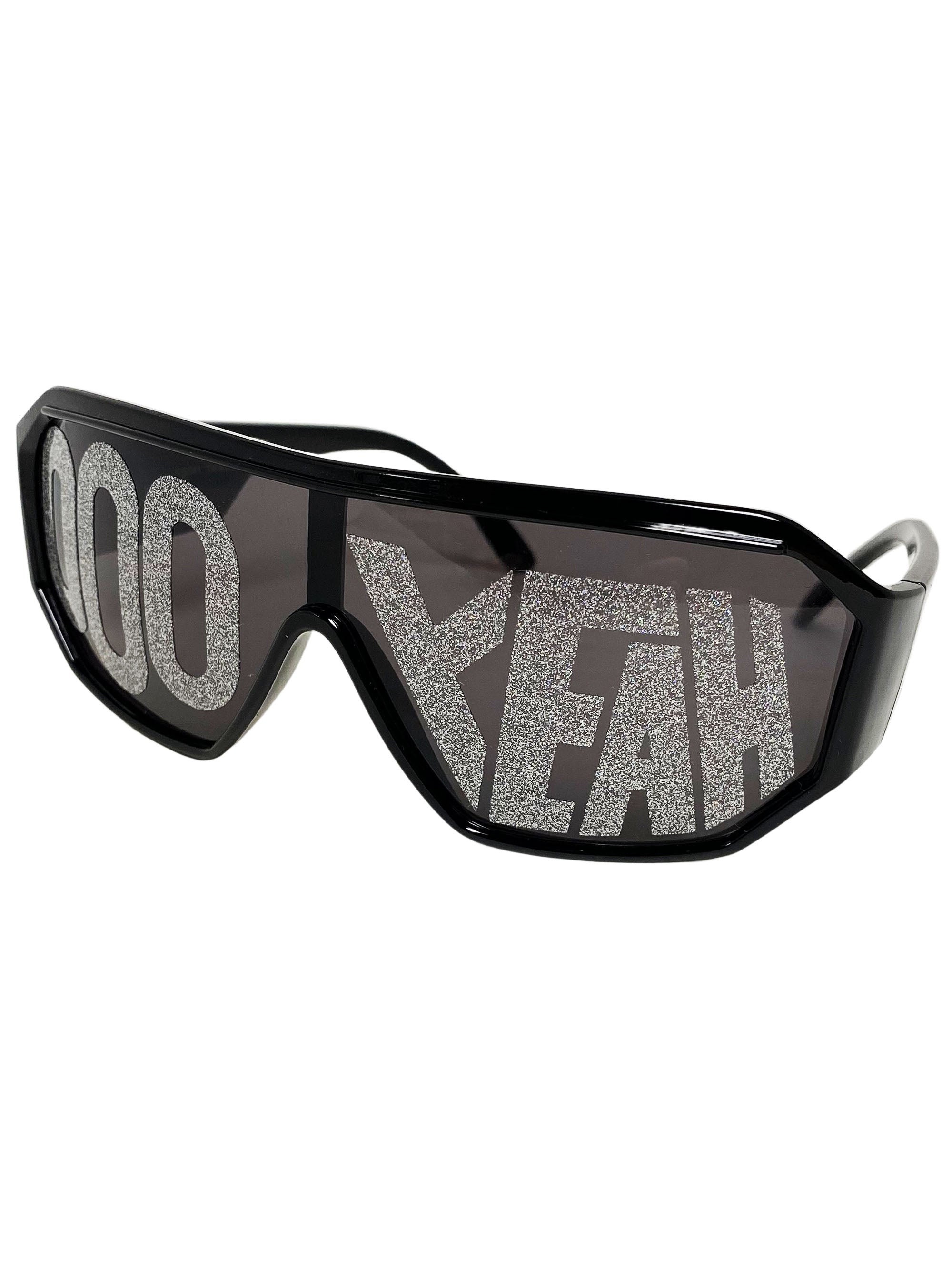Macho Wrestler Sunglasses Silver OOO Yeah on Black Lens with Black Frame