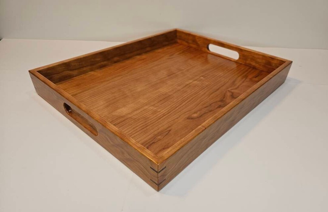 16x20 Cherry Wood Rectangular Ottoman Tray / Serving Tray With Handles