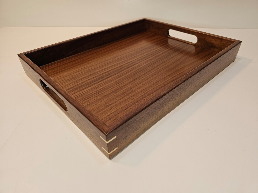 14x18 Walnut Wood Rectangular Ottoman Tray / Serving Tray With Handles