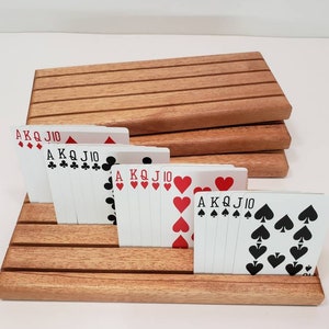Set of 4 Mahogany Wood Playing card holders / trays / racks image 1