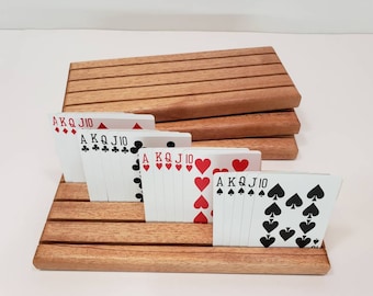 Set of 4 Mahogany Wood Playing card holders / trays / racks