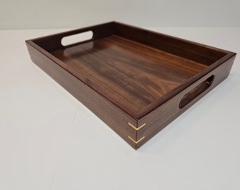 12"x16"  Walnut Wood Rectangular Ottoman Tray / Serving Tray with Handles