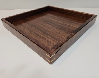 12"x12" Rustic Walnut Wood Square Ottoman Tray / Serving Tray