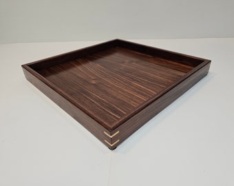 14"x14" Walnut Wood Square Ottoman Tray / Serving Tray