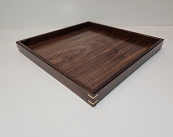 16"x16" Walnut Wood Square Ottoman Tray / Serving Tray