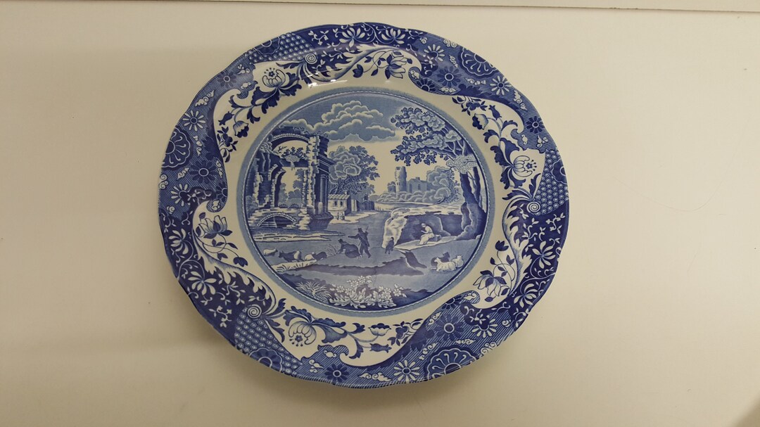 Antique Copeland Spode Italian Pattern Blue White Dinner Plate 10 1/4