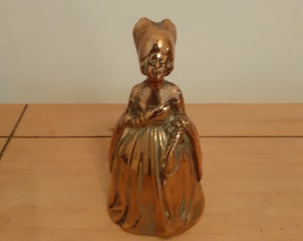 Antique Heavy Solid Brass Lady Figure Hand Bell 6 inches (No Clacker)