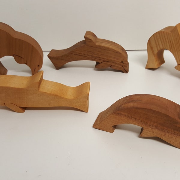 Vintage Craft Work Set of 5 Wooden Dolphins 5 - 7 inches Great Display