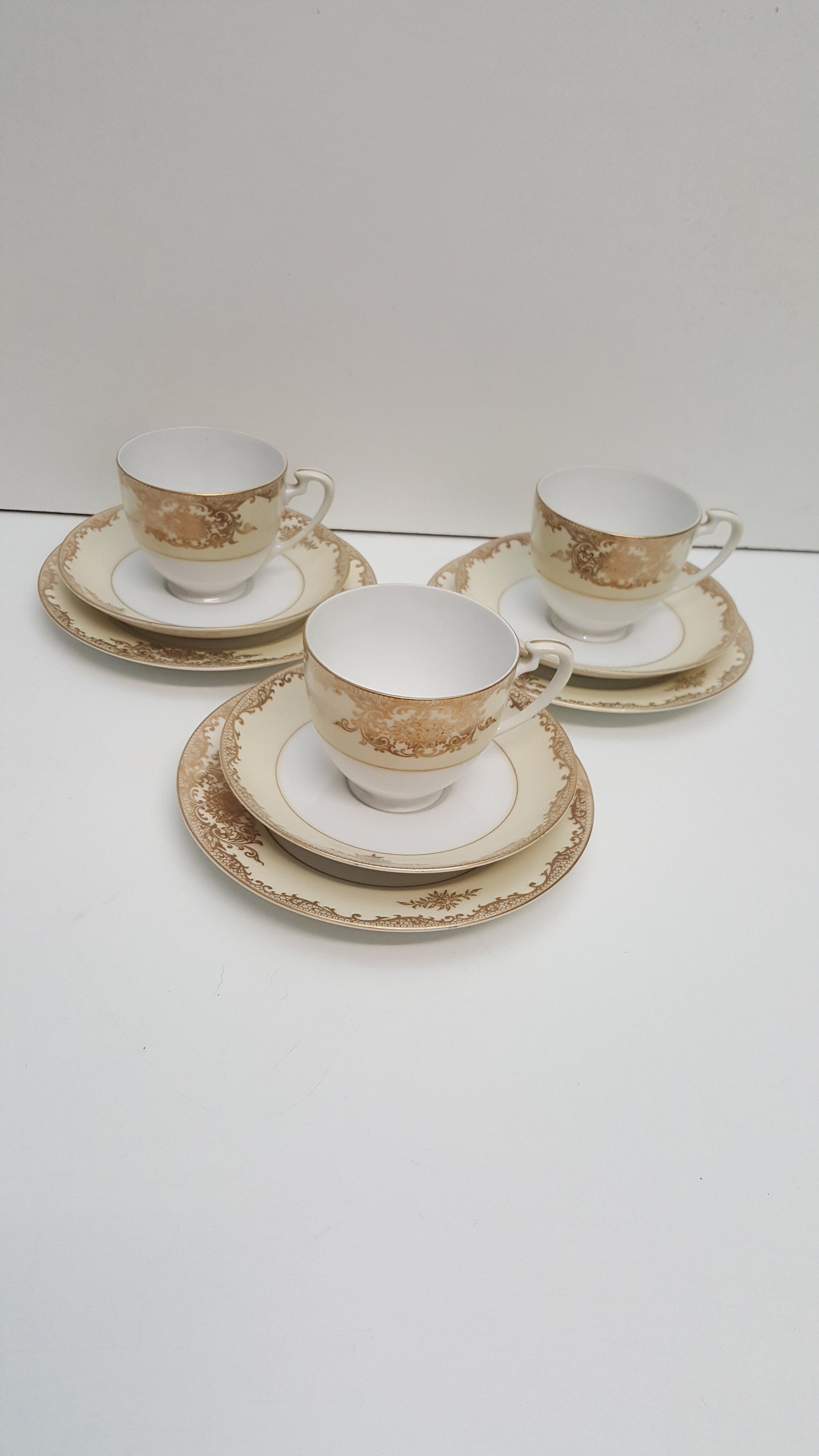 Vintage Noritake China White With Cream Band and Gilt Floral