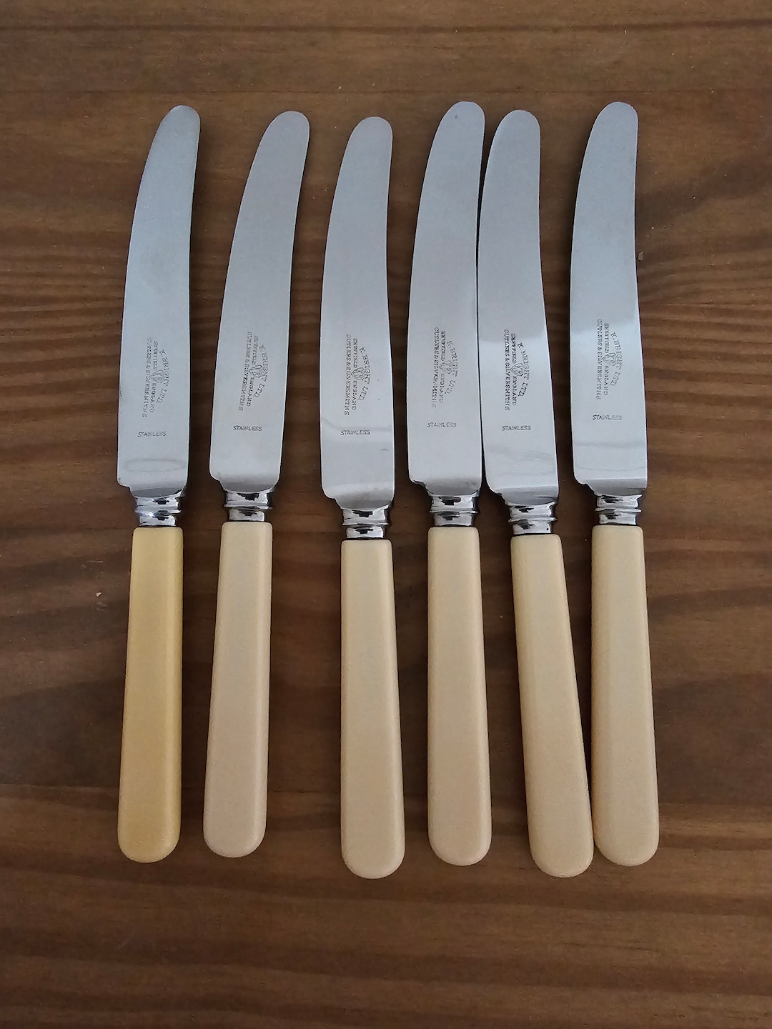 Vintage 1950s Bone Effect Handled Knives Plastic 8 Inches Sheffield Set ...