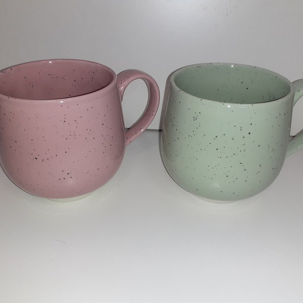 Retro China Next Set of 2 Coffee Mugs Pink and Green Speckled 3 3/4 inches