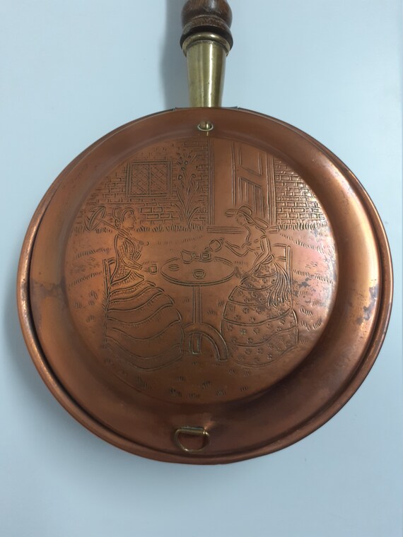 Vintage Copper Bed Warmer Engraved With Ladies Having Tea Etsy