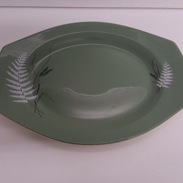 Vintage Figgjo Flint Norway Ice Fern Pattern Green With White Fern Oval Serving Plate 11 1/2 inches