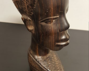 Vintage African Solid Wood Carving of Mans Head Lovely Carving 7 inches