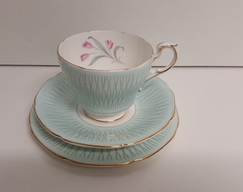 Vintage Paragon Bone China A3561 Pattern Blue With Pink Flowers Trio Cup Saucer and Tea Plate